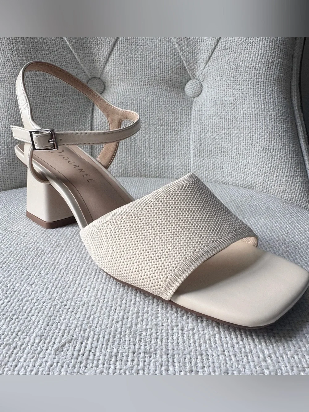 Journee Collection Evylinn Cream Open-Toe Slingback Block Heels, 8M
